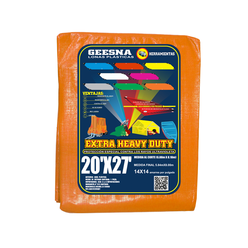 LONA PESADA NARANJA 20X27 FT 180 G 6.00X8.10 MTS GEESNA | 33320